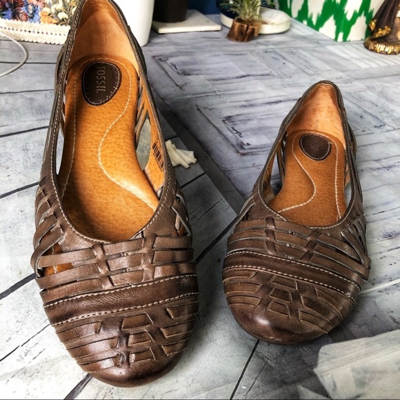 Fossil Leather Brown Flats Size 7.5 - Picture 1 of 9